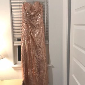 Size 8-12, Rose Gold, Sequined, strapless bridesmaid dress, tags still on!